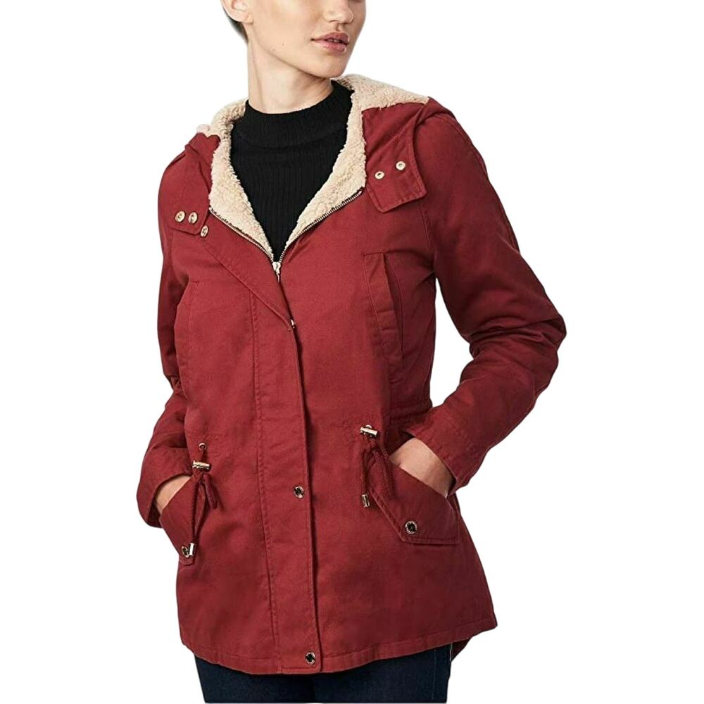 NEW Collection B Hooded Anorak Jacket Twill Full-Zip Red Junior Womens Size S